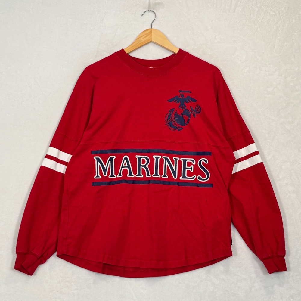 Vintage Red United States Marines Spirit Jersey Long Sleeve Shirt Medium